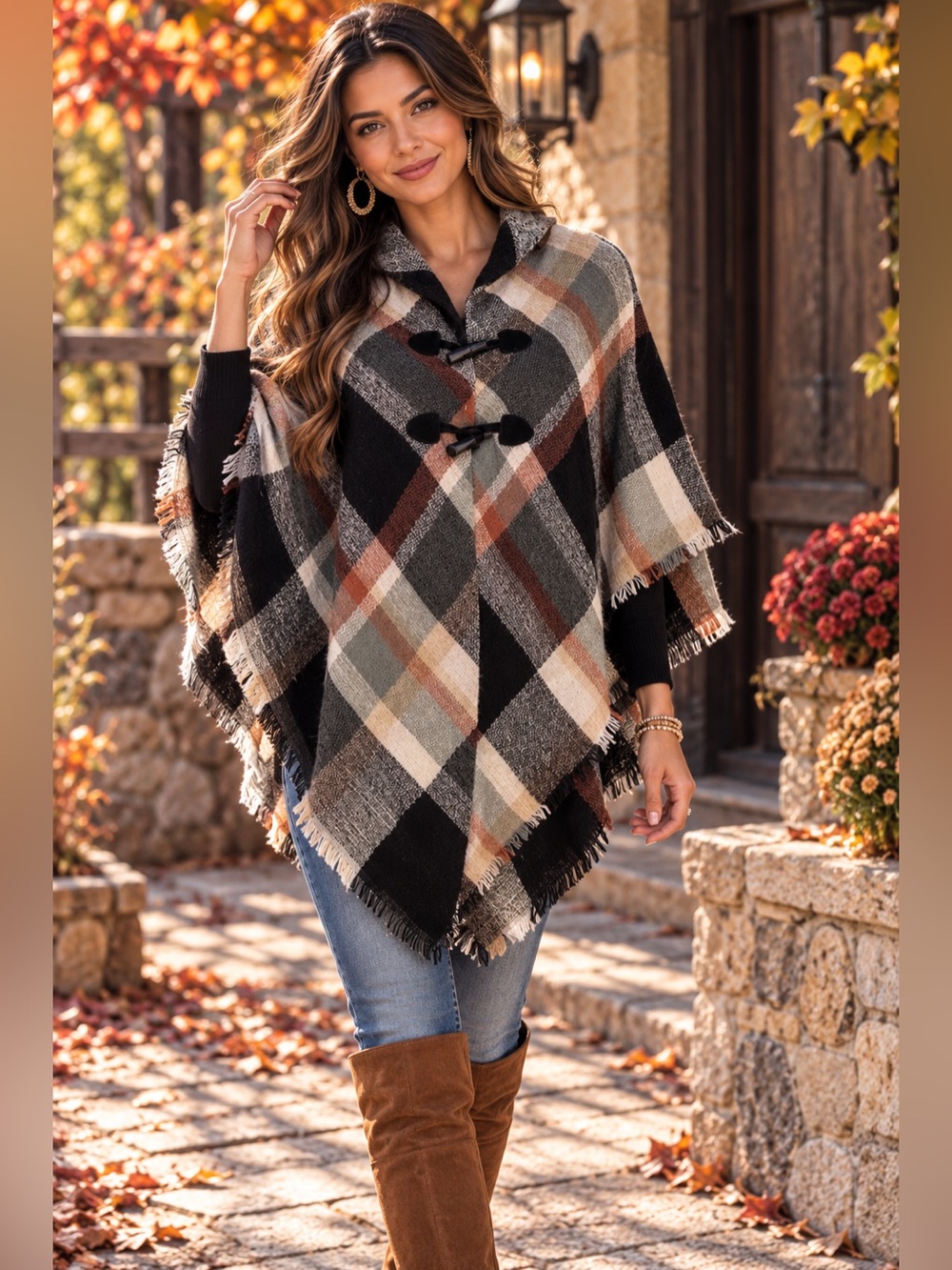 Black Plaid Sweater Poncho Jacket by Apt. 9 One Size 🖤